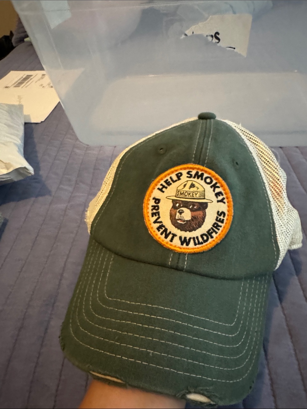 American Needle Green and Cream Smokey Bear Trucker Hat